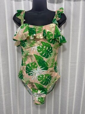 Disney Small World One-Piece Women's Swimsuit Mickey Mouse Palm Leaves Size L